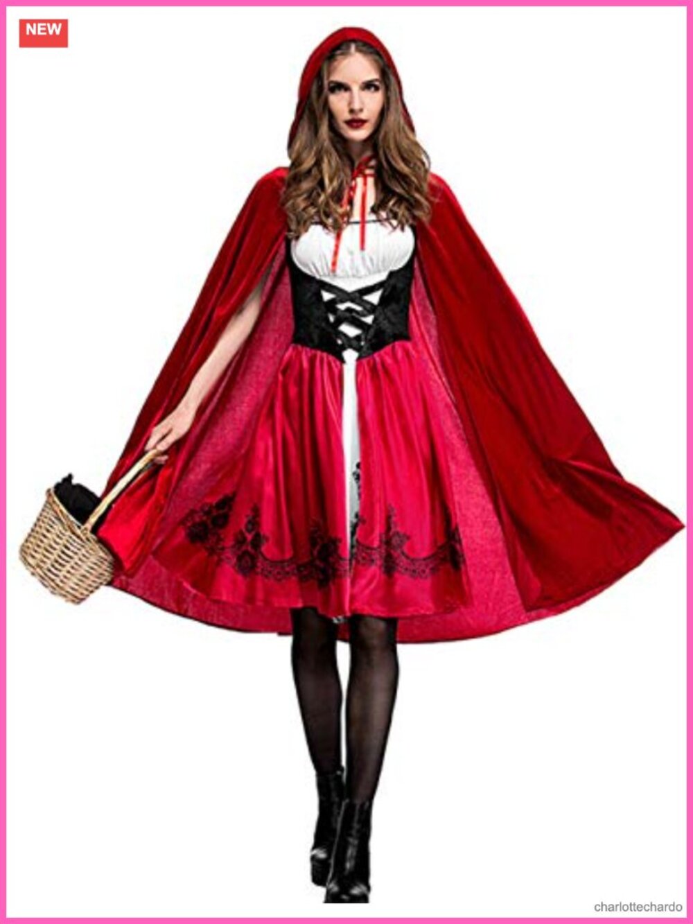 Women's Little Red Riding Hood Costume Velvet Hooded Cape Dress Set